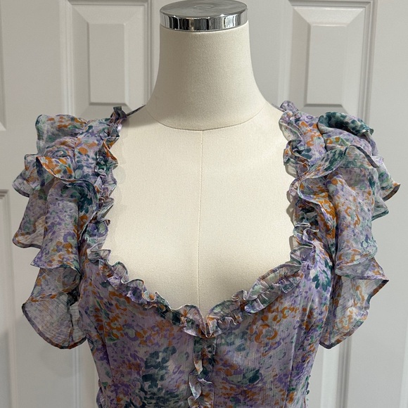 NWT Astr The Label Lilac Floral Cutout Chiffon Maxi Wedding Guest Dress Size XL - Picture 4 of 14